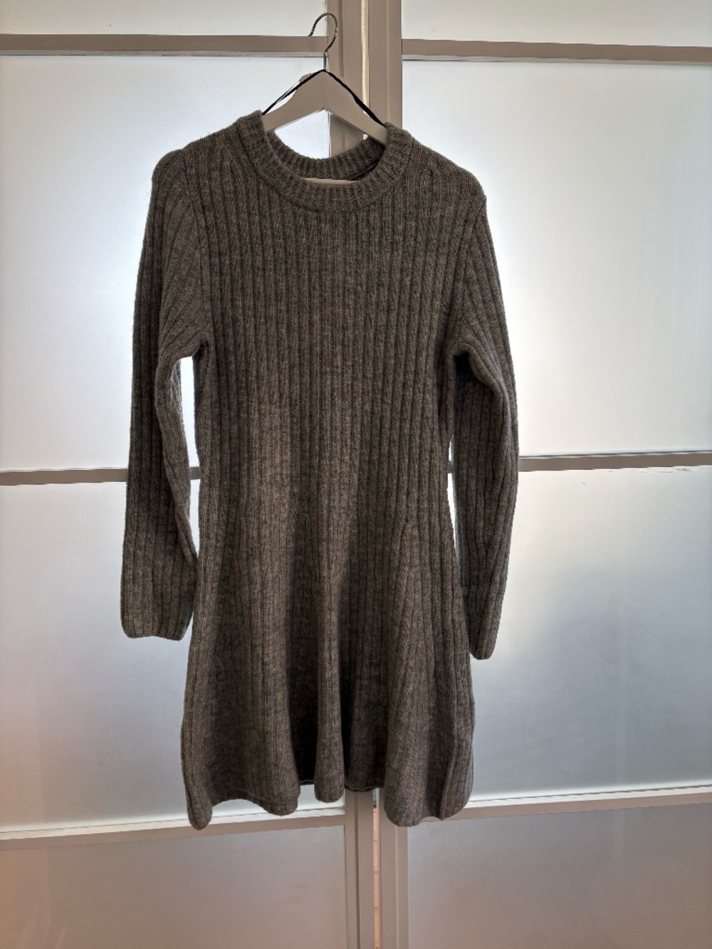 H and M Divided Ribbed Sweater Dress Light Grey Fit and Flare Mock Neck XXL NWT